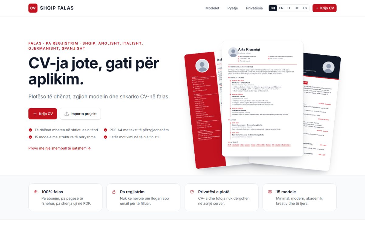 Pamje nga website-i Krijo CV